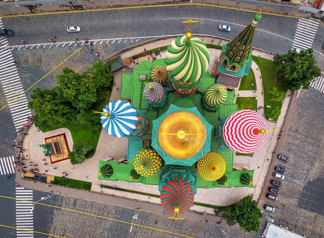 St. Basil’s Cathedral in Moscow Birds eye view